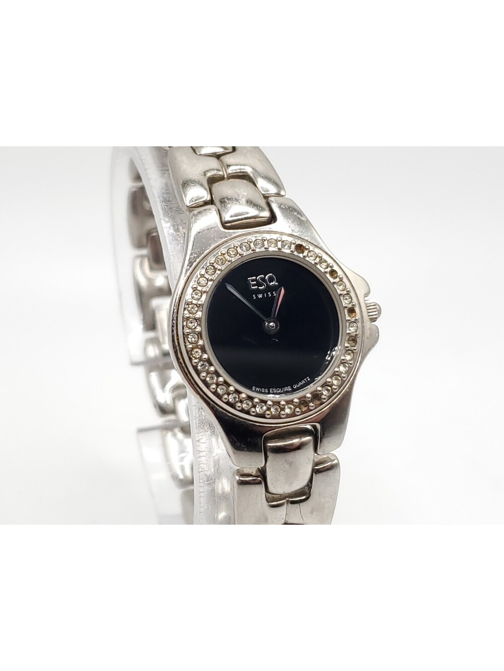 ESQ Quartz Watch Womens New Battery Silver Tone Black Dial 22mm